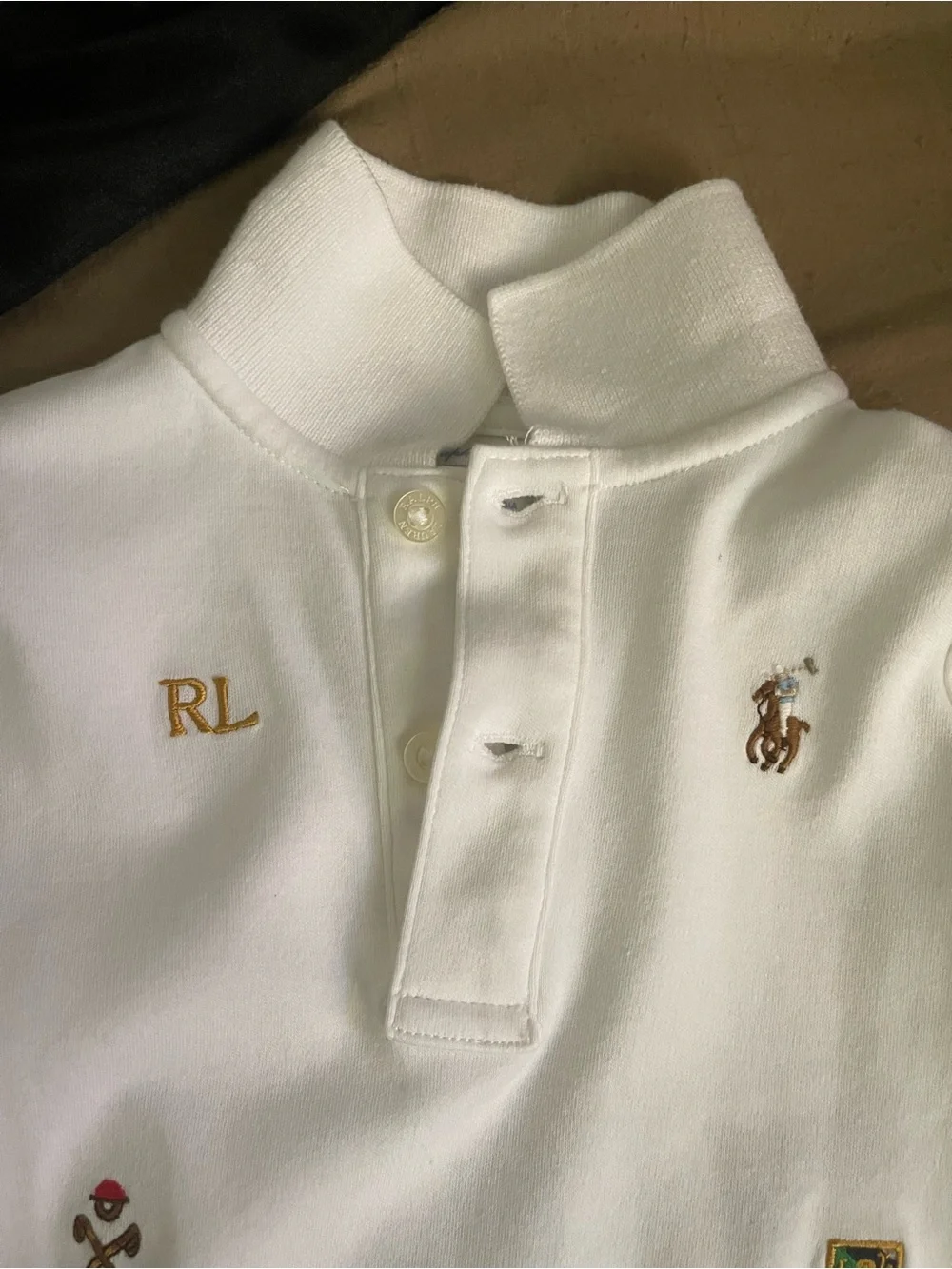 Ralph Lauren White Embroidered Polo Crest Baby One-Piece